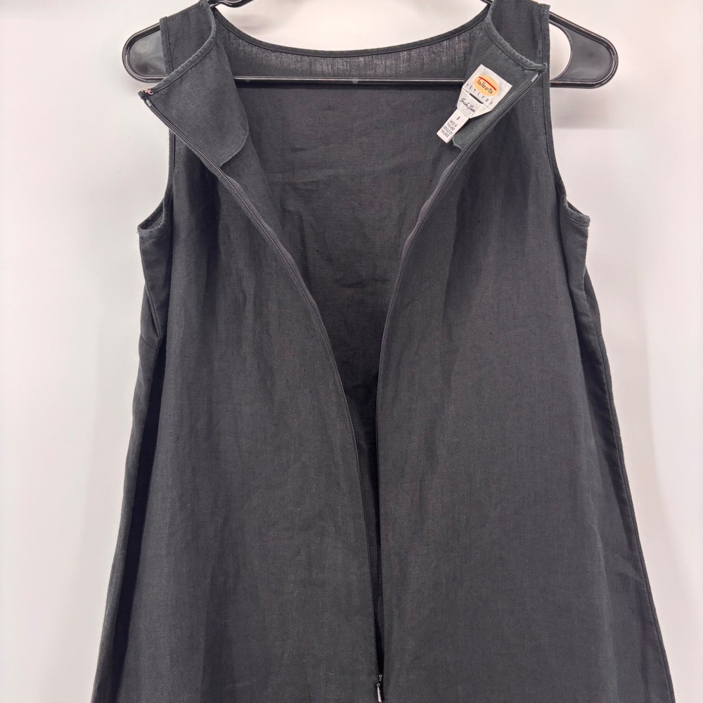 Talbots Petites Black Irish Linen Sleeveless Midi Shift Dress Side Slit Size 8P - Picture 7 of 10
